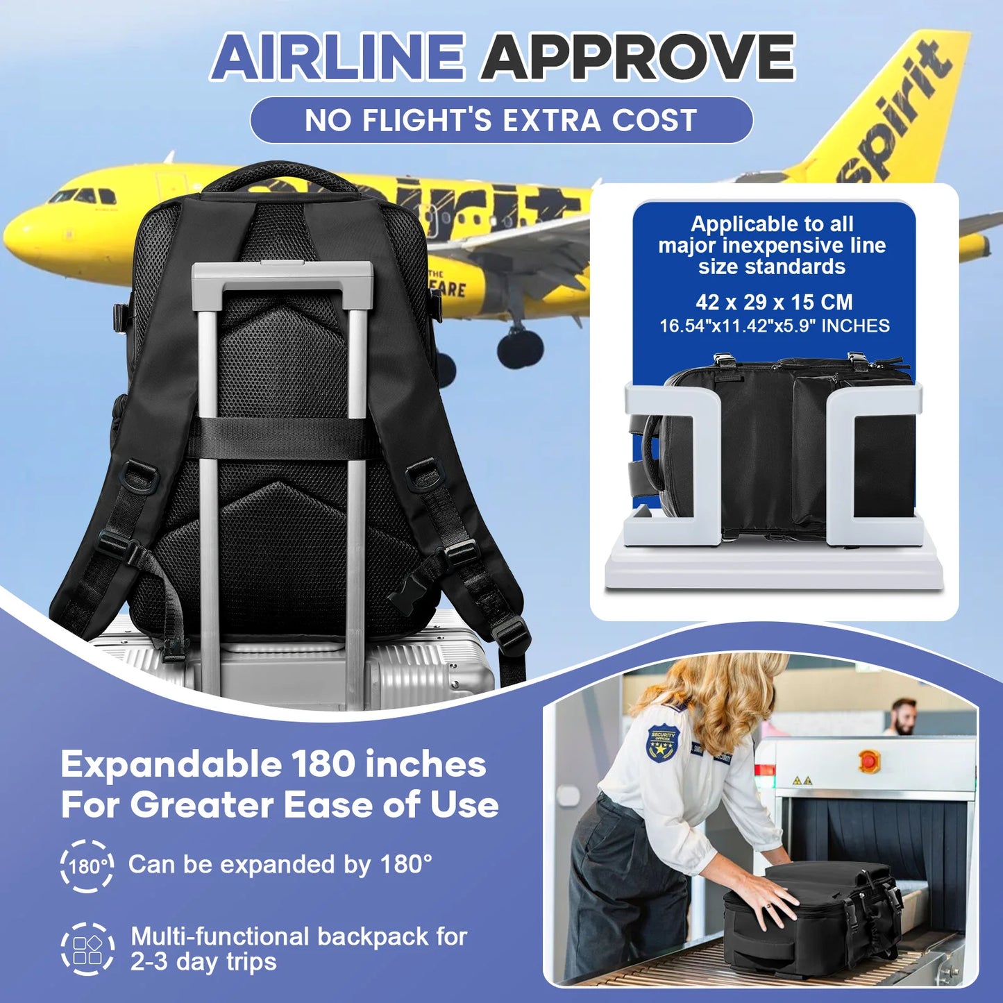 Travelaire Unisex Vacuum Compression Backpack – 15.6" Expandable Hiking & Travel Bag, Ryanair-Approved 40x20x25 Cabin Luggage