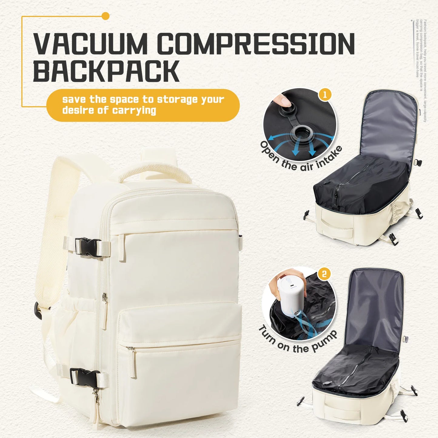 Travelaire Unisex Vacuum Compression Backpack – 15.6" Expandable Hiking & Travel Bag, Ryanair-Approved 40x20x25 Cabin Luggage