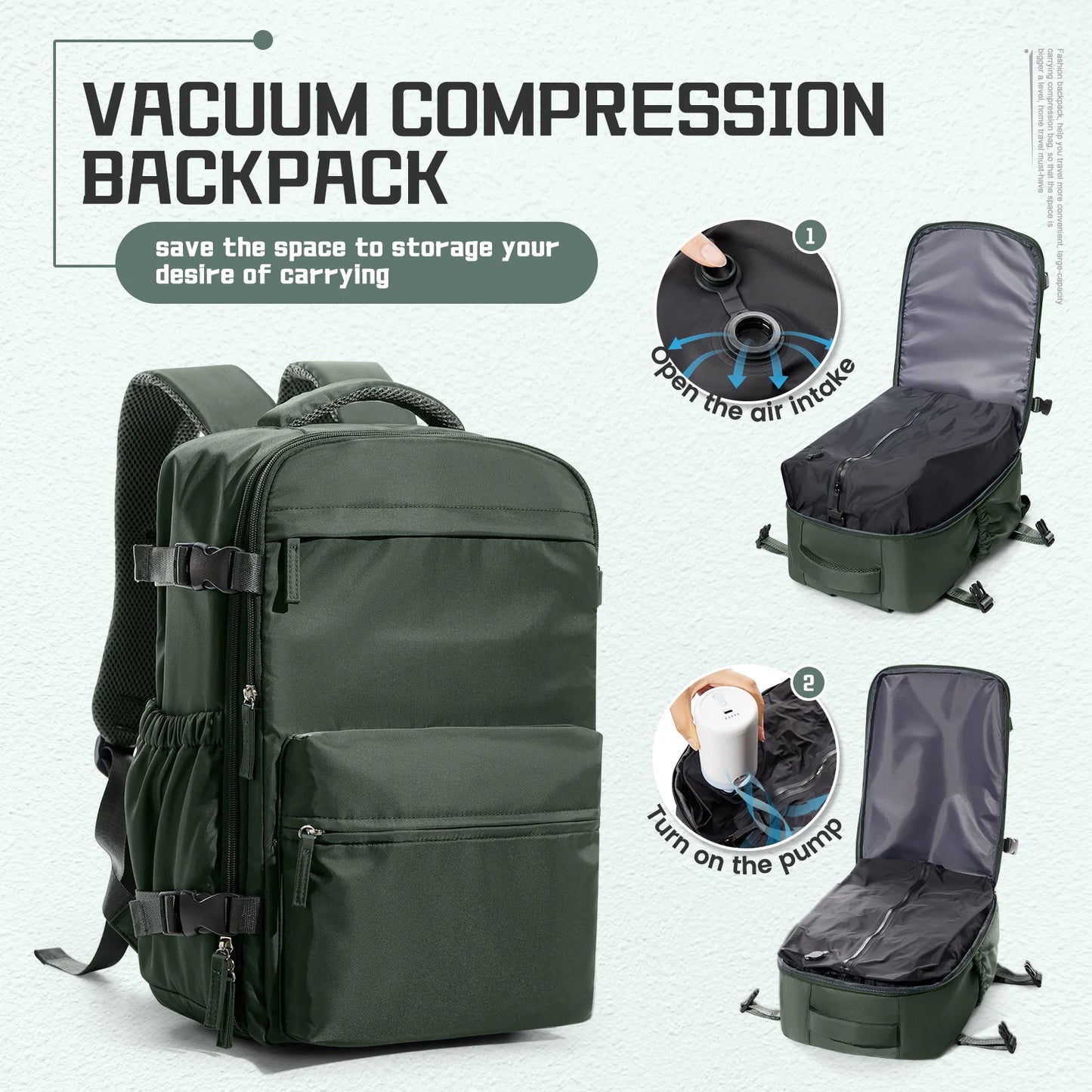 Travelaire Unisex Vacuum Compression Backpack – 15.6" Expandable Hiking & Travel Bag, Ryanair-Approved 40x20x25 Cabin Luggage