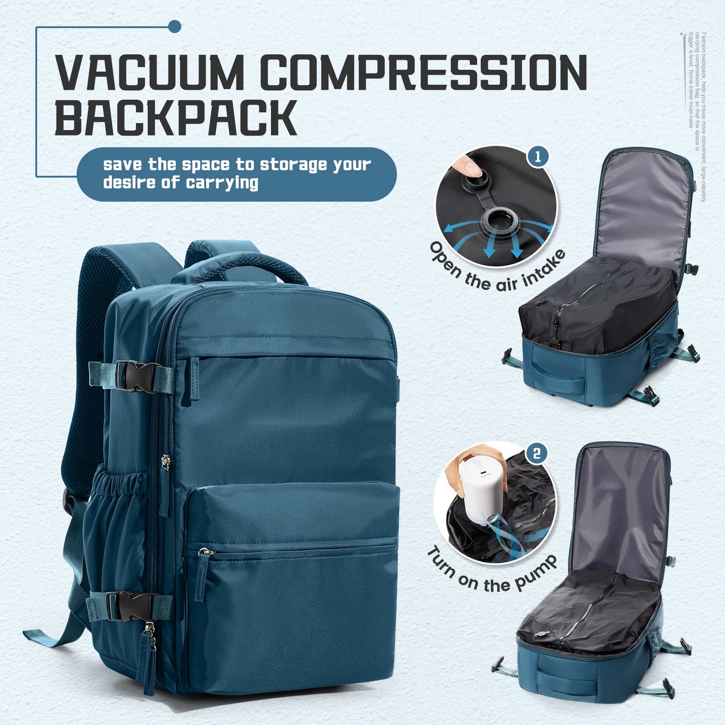 Travelaire Unisex Vacuum Compression Backpack – 15.6" Expandable Hiking & Travel Bag, Ryanair-Approved 40x20x25 Cabin Luggage