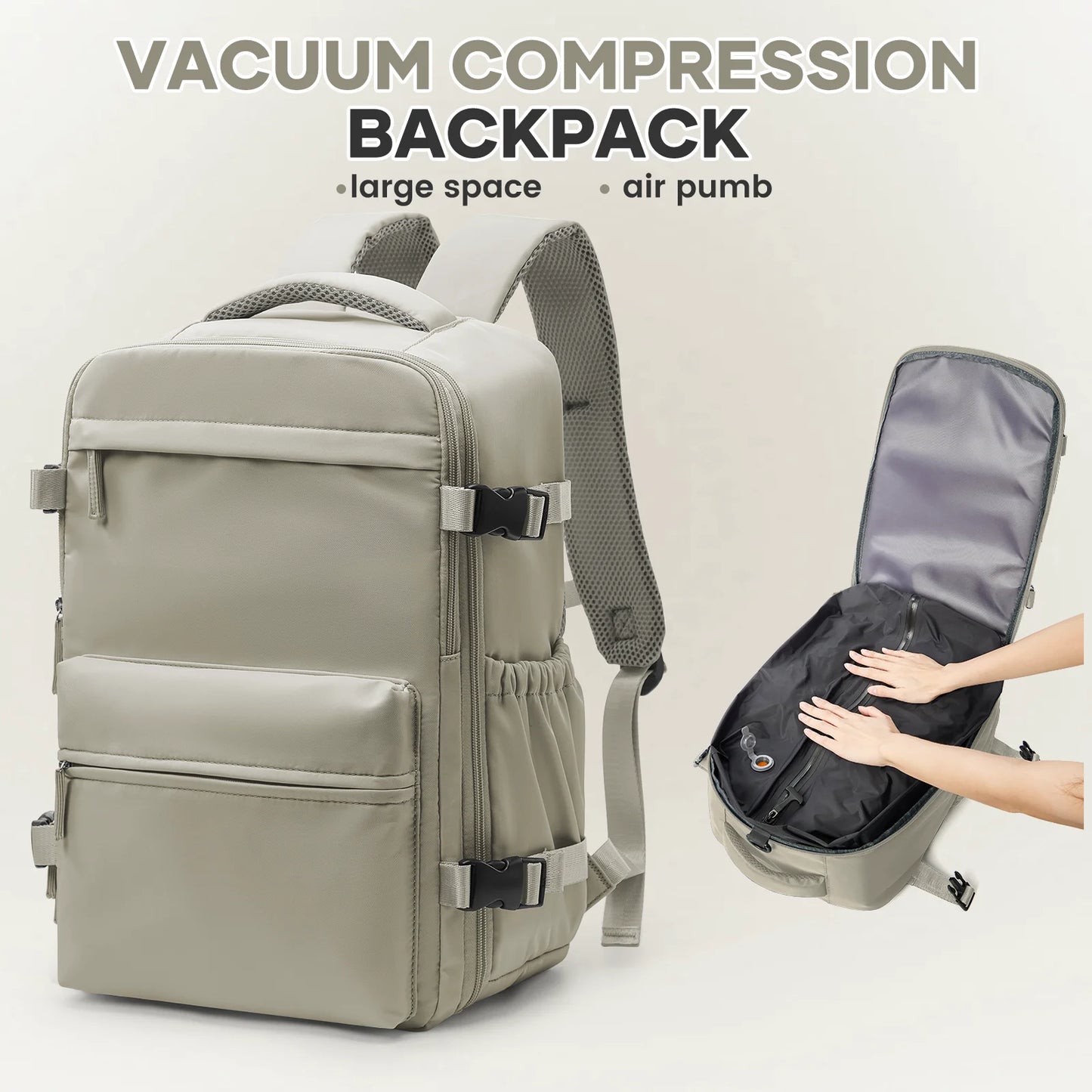 Travelaire Unisex Vacuum Compression Backpack – 15.6" Expandable Hiking & Travel Bag, Ryanair-Approved 40x20x25 Cabin Luggage