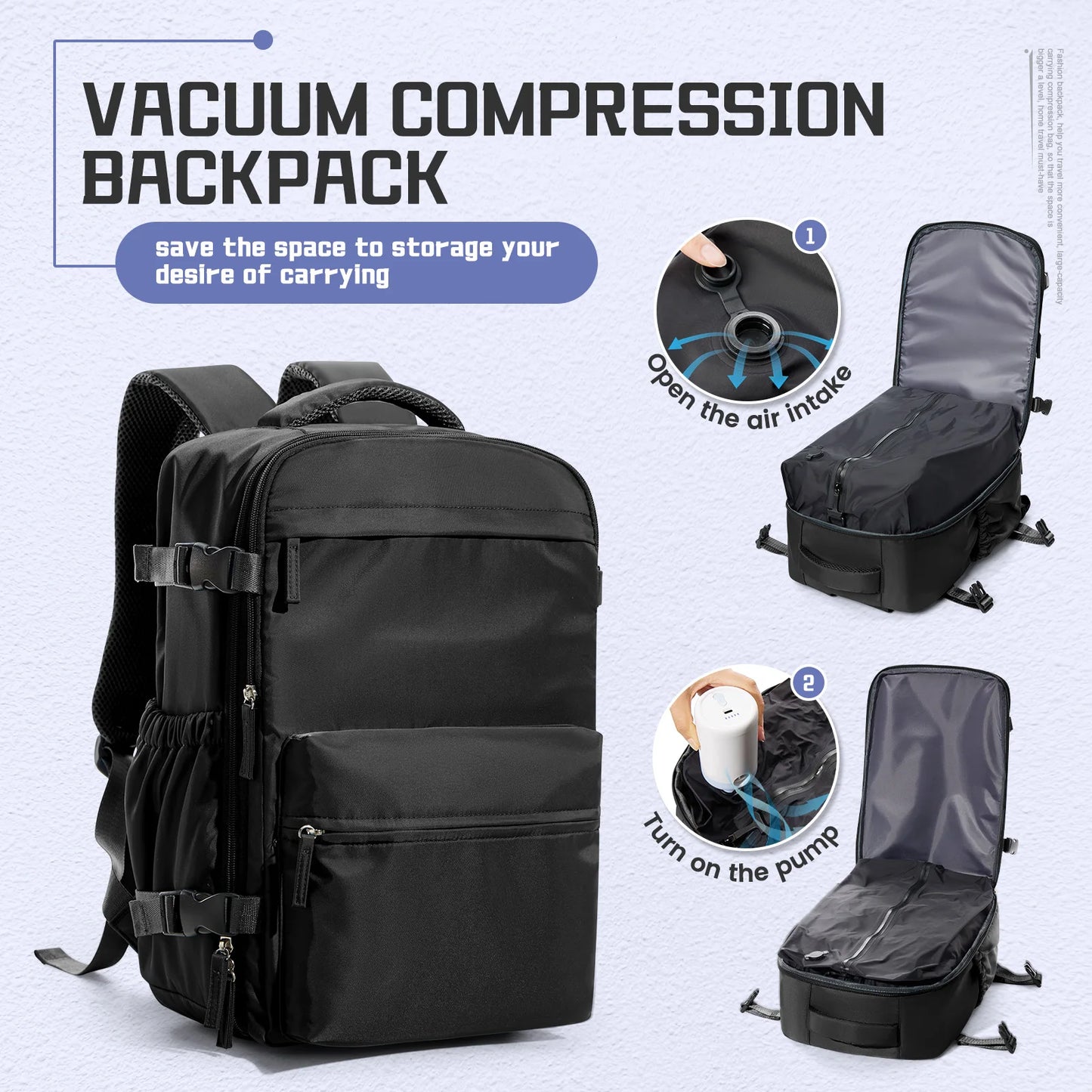 Travelaire Unisex Vacuum Compression Backpack – 15.6" Expandable Hiking & Travel Bag, Ryanair-Approved 40x20x25 Cabin Luggage