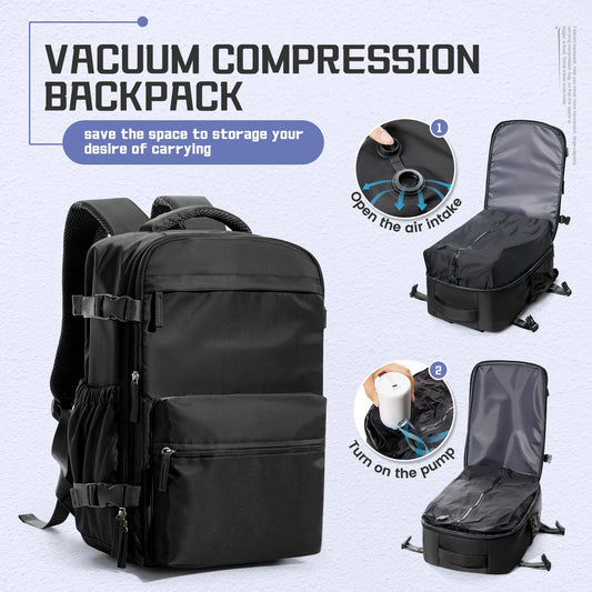 Travelaire Unisex Vacuum Compression Backpack – 15.6" Expandable Hiking & Travel Bag, Ryanair-Approved 40x20x25 Cabin Luggage